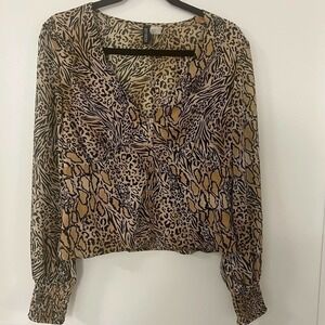 H&m Leopard Long Sleeve Blouse Size 12